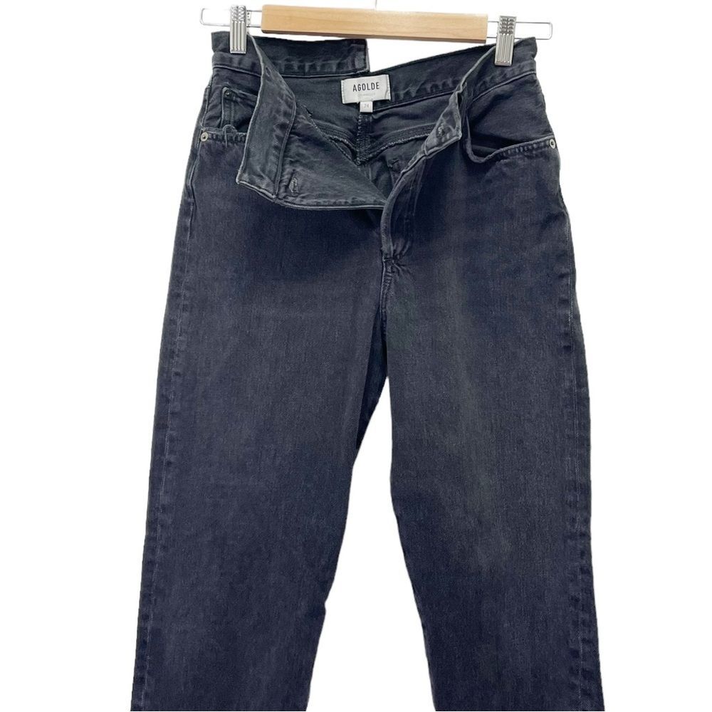 Agolde Criss Cross Straight Jeans in Shambles Black Wash Raw Hem Women’s Size 24 - Picture 8 of 16
